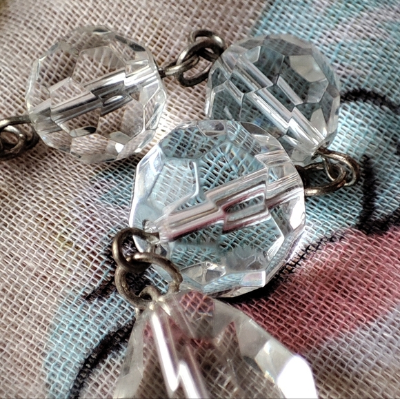 Clear Abstract Faceted Round Bead Glass Silver Tone Chain Vintage Necklace EUC - Picture 8 of 9